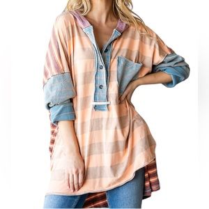 184. Women’s Striped Mineral Wash High-Low T-Shirt Hoodie NWT